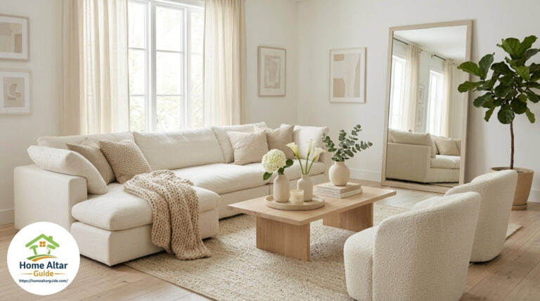 White & Beige Furniture Living Room Decorating Ideas