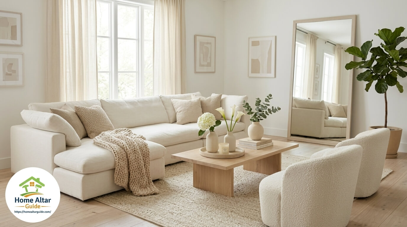 White & Beige Furniture Living Room Decorating Ideas