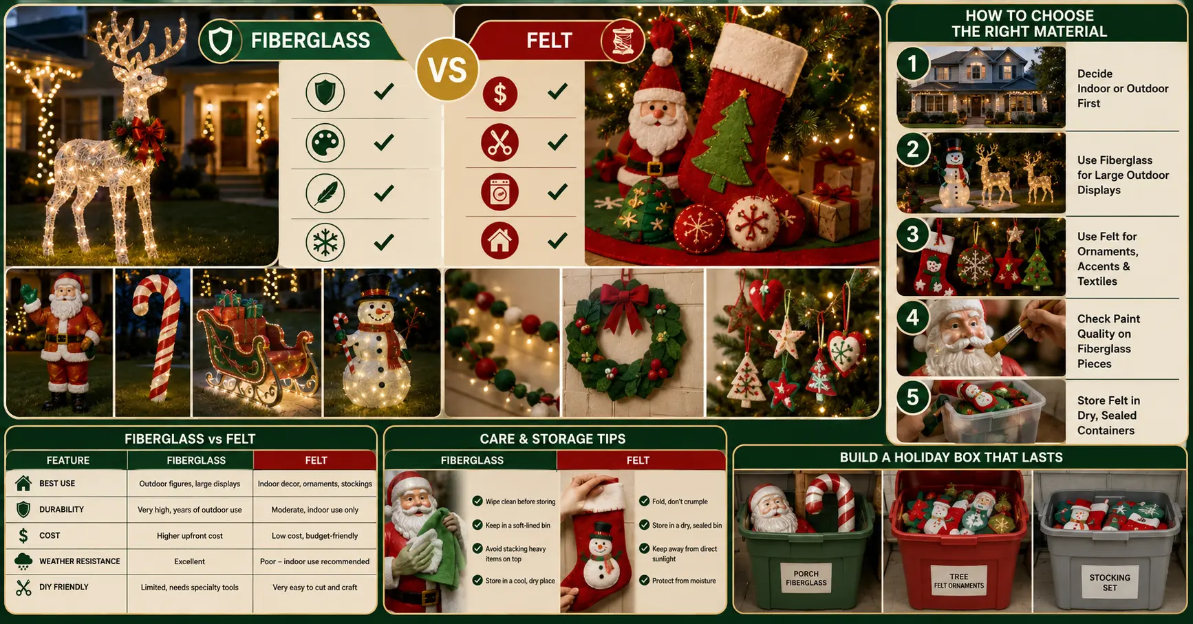 Christmas Decoration Materials: Fiberglass, Felt, and What Actually Lasts